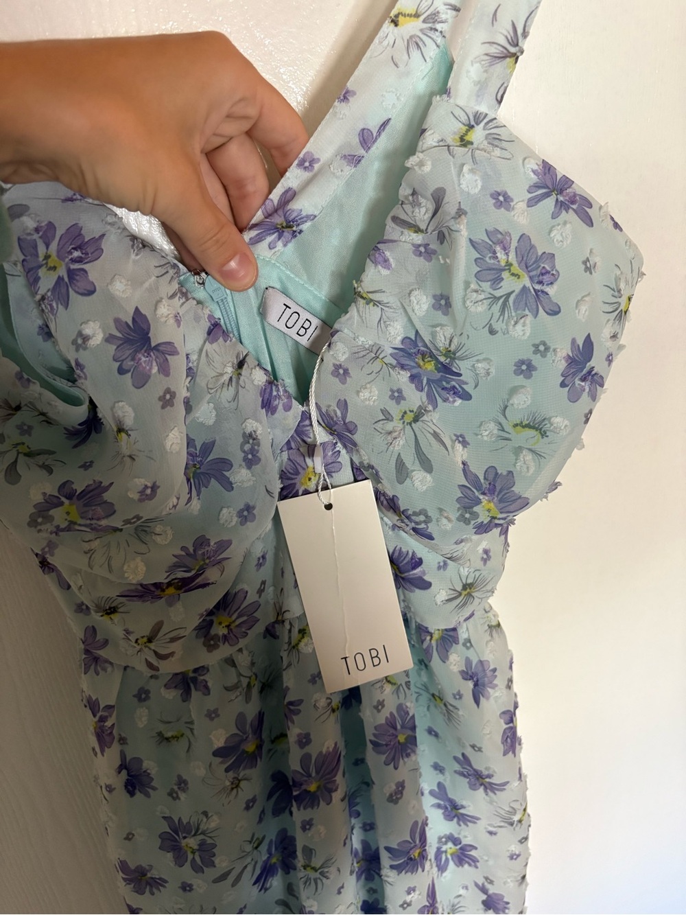 Tobi Mint Floral Lace-Trim Slip Dress with Purple Blooms